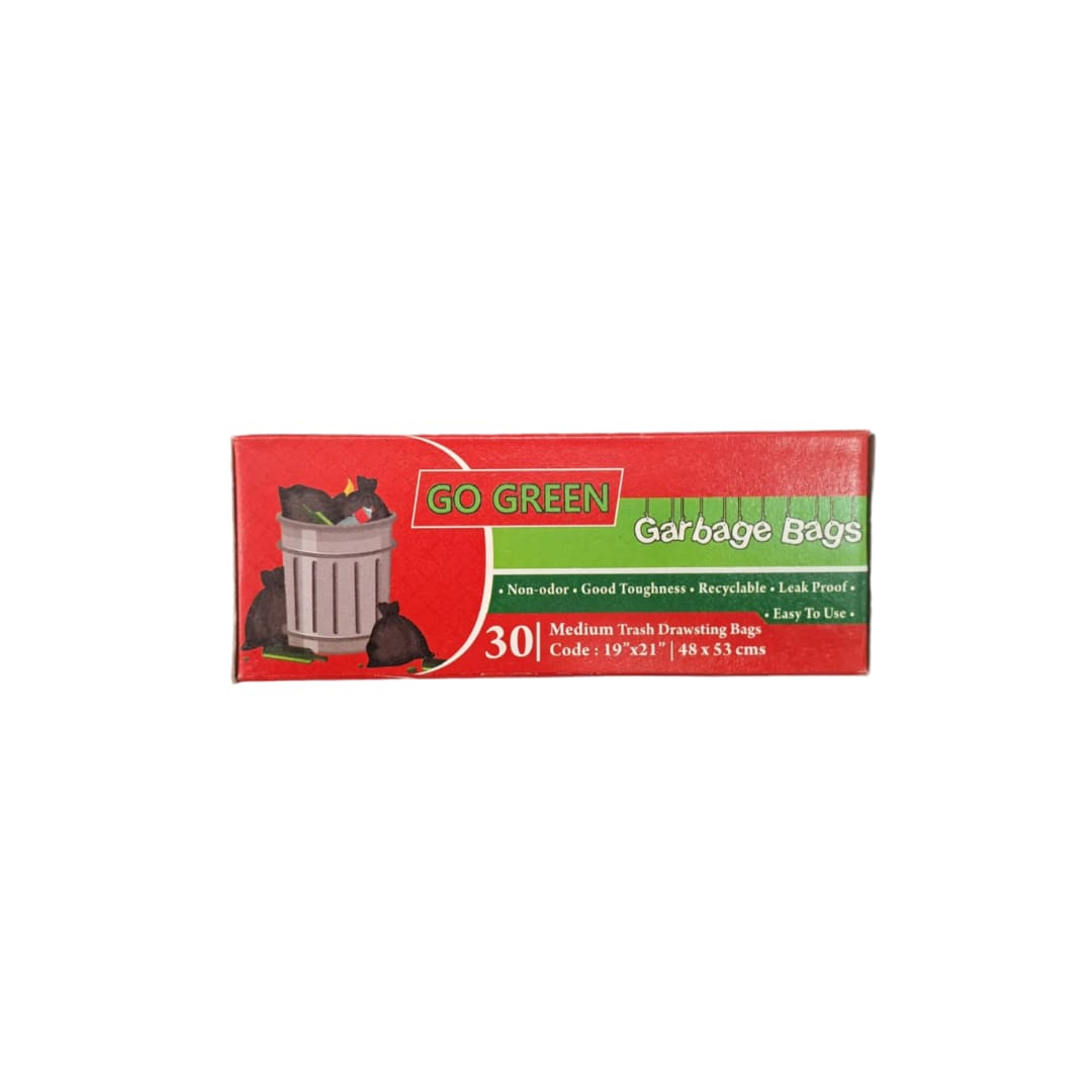 GO GREEN Garbage bags| Medium Trash Drawstring Bags (30 pc) | 19” x 21” | 48 x 53 cms