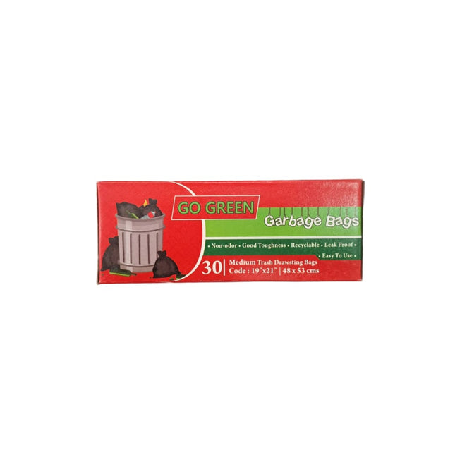GO GREEN Garbage bags| Medium Trash Drawstring Bags (30 pc) | 19” x 21” | 48 x 53 cms