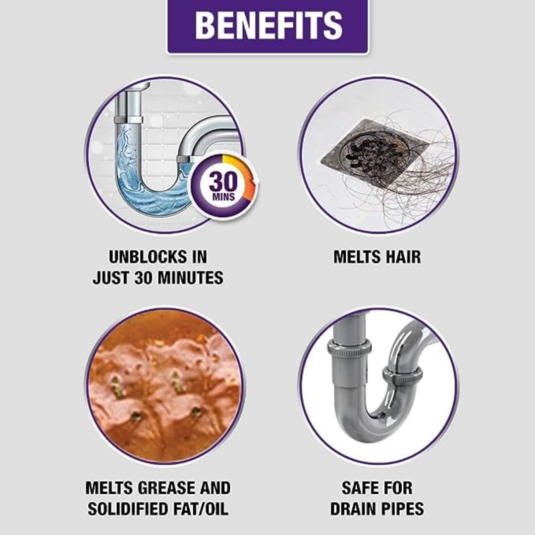 Harpic Drain Xpert Drain Cleaner Powder, Effective sink cleaner, drain blockage remover - 50g.