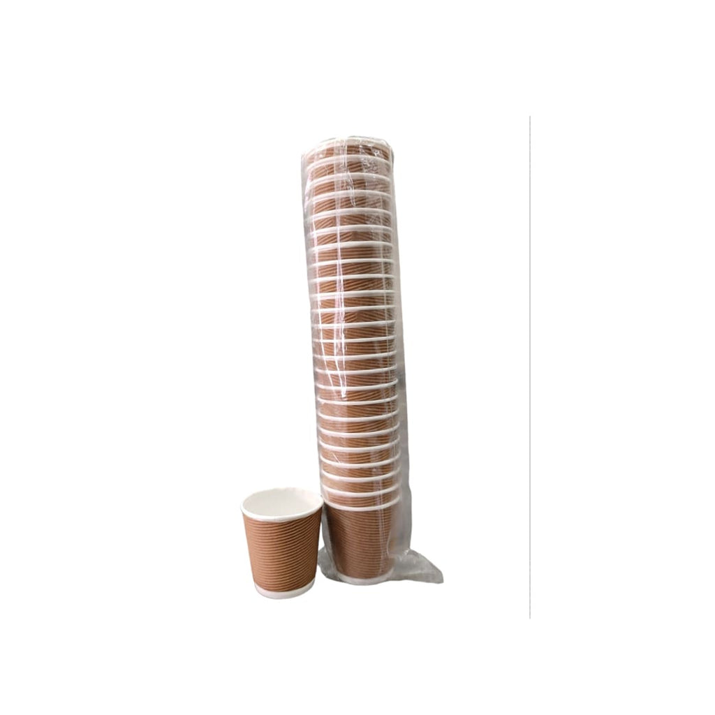 High Quality Rippled Disposable Paper cups | 210 ml| Brown| Pack of 25