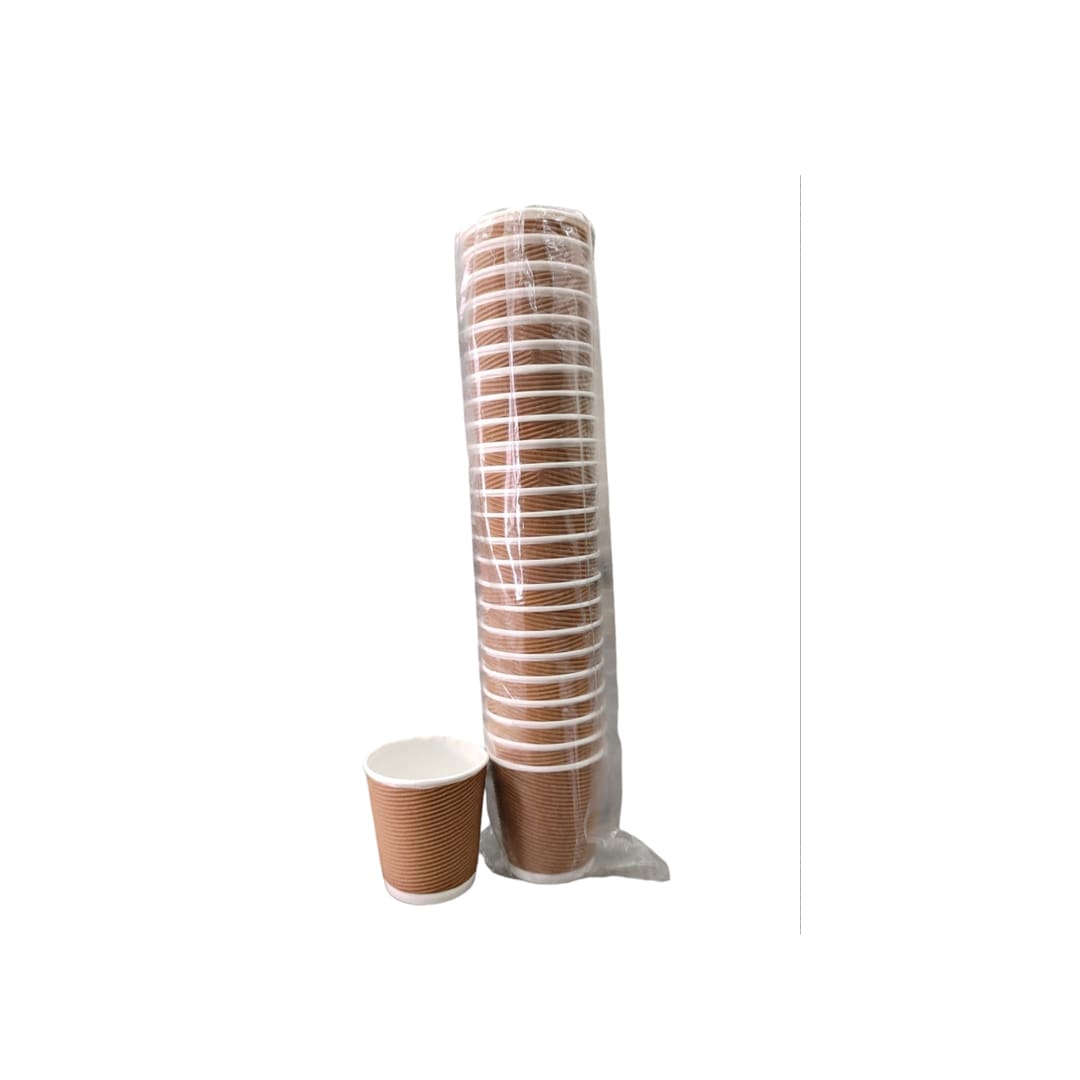 High Quality Rippled Disposable Paper cups | 210 ml| Brown| Pack of 25