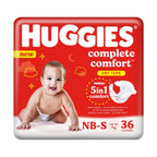 Huggies Complete Comfort Dry Tape Newborn - Small (NB-S) Size Baby Tape Diapers, 36 count