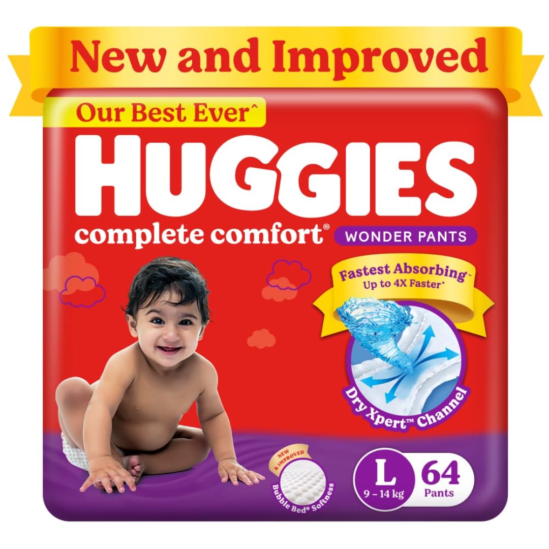 Huggies Complete Comfort Wonder Pants Large (L) Size Baby Diaper Pants, 64 count