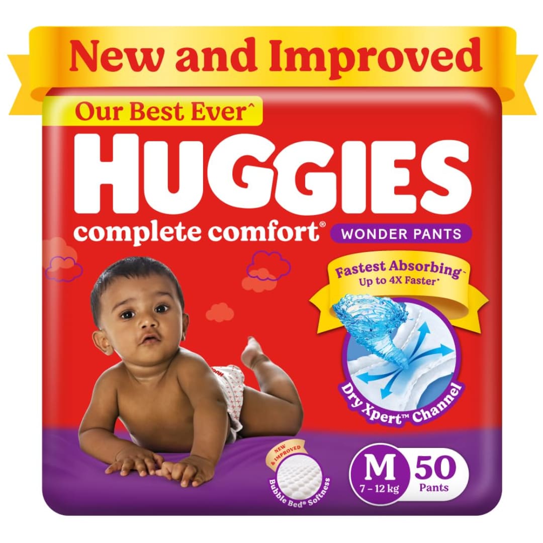 Huggies Complete Comfort Wonder Pants Medium (M) Size Baby Diaper Pants, 50 count