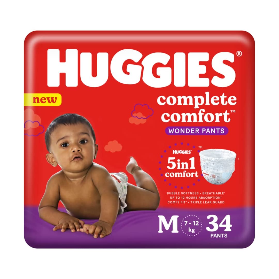 Huggies Complete Comfort Wonder Pants Medium Size Baby Diaper Pants, 34 count