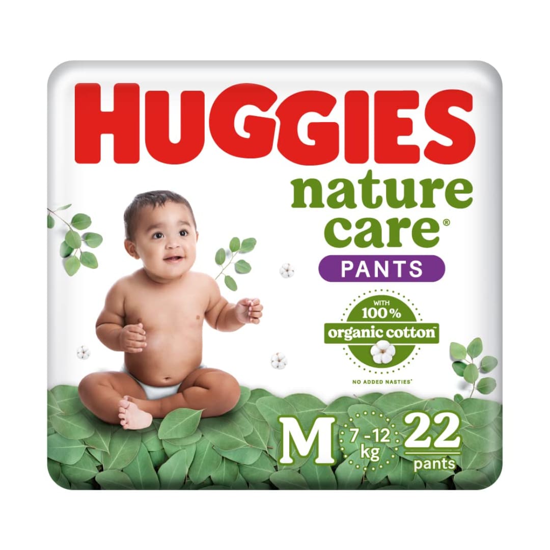 Huggies Nature Care Pants, Medium Size Premium Baby Diaper Pants, 22 Count