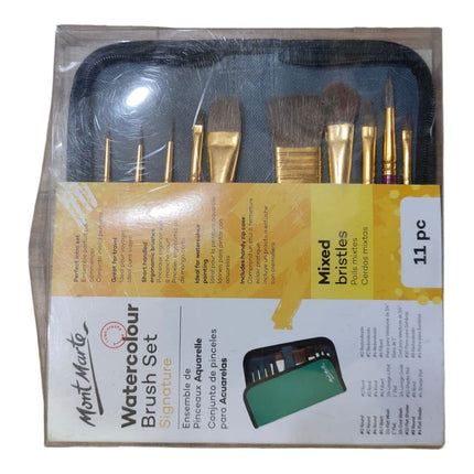 Mont Marte, Watercolour Brush Set, Mixed Bristles, 11 pc