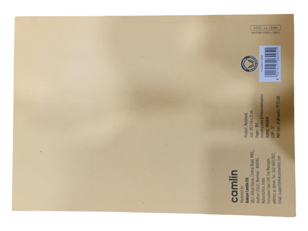 Camlin Notebook - Unruled, 57 gsm, 384 pages