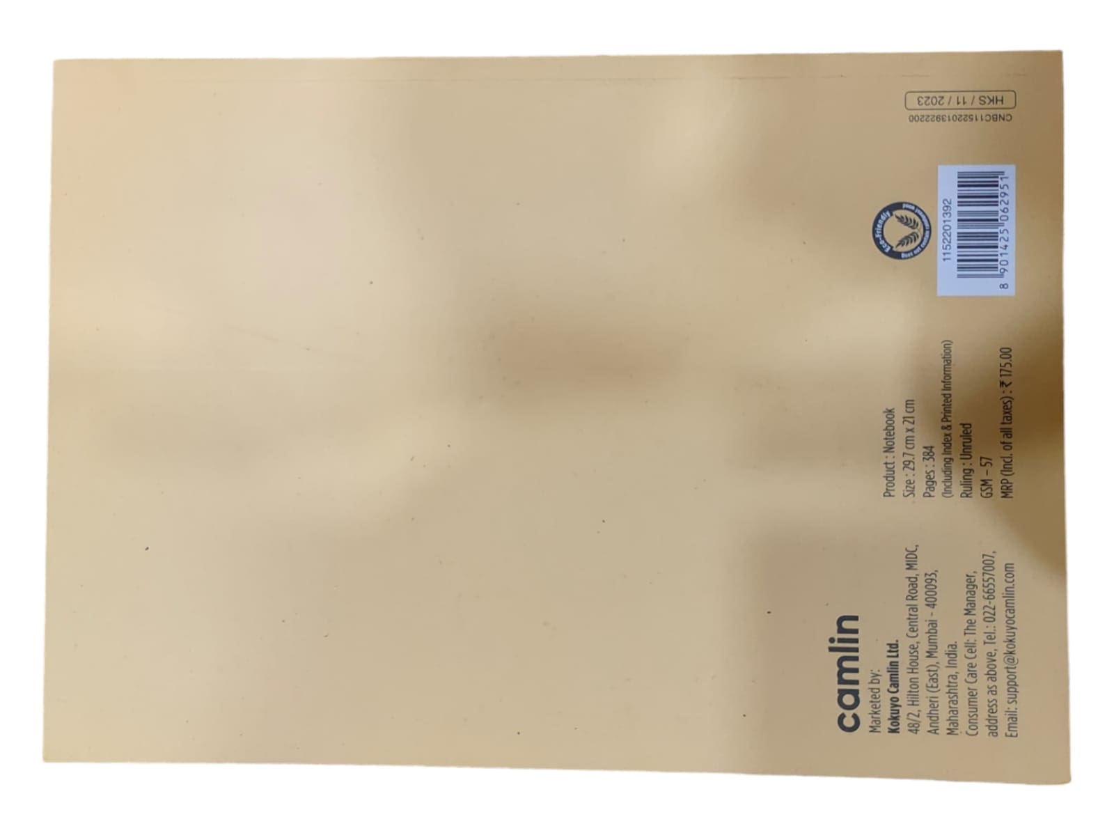 Camlin Notebook - Unruled, 57 gsm, 384 pages