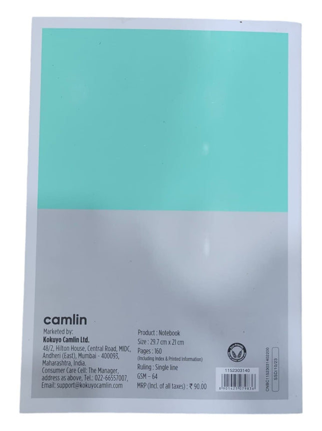 Camlin Premio Notebook - Single line, 64 gsm, 160 pages