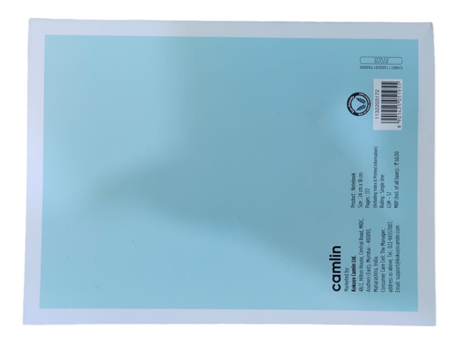 Camlin Notebook - Single line, 57 gsm, 172 pages