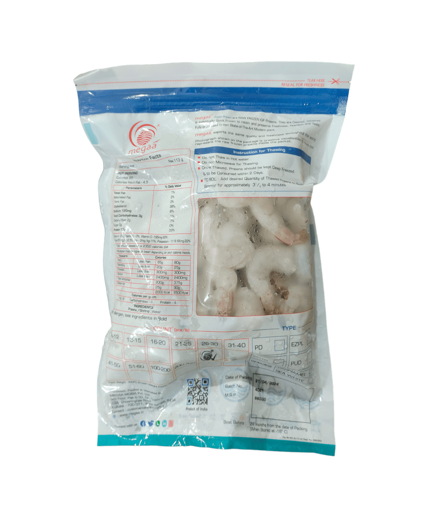 Megaa Fresh Prawns (26/30), 1kg