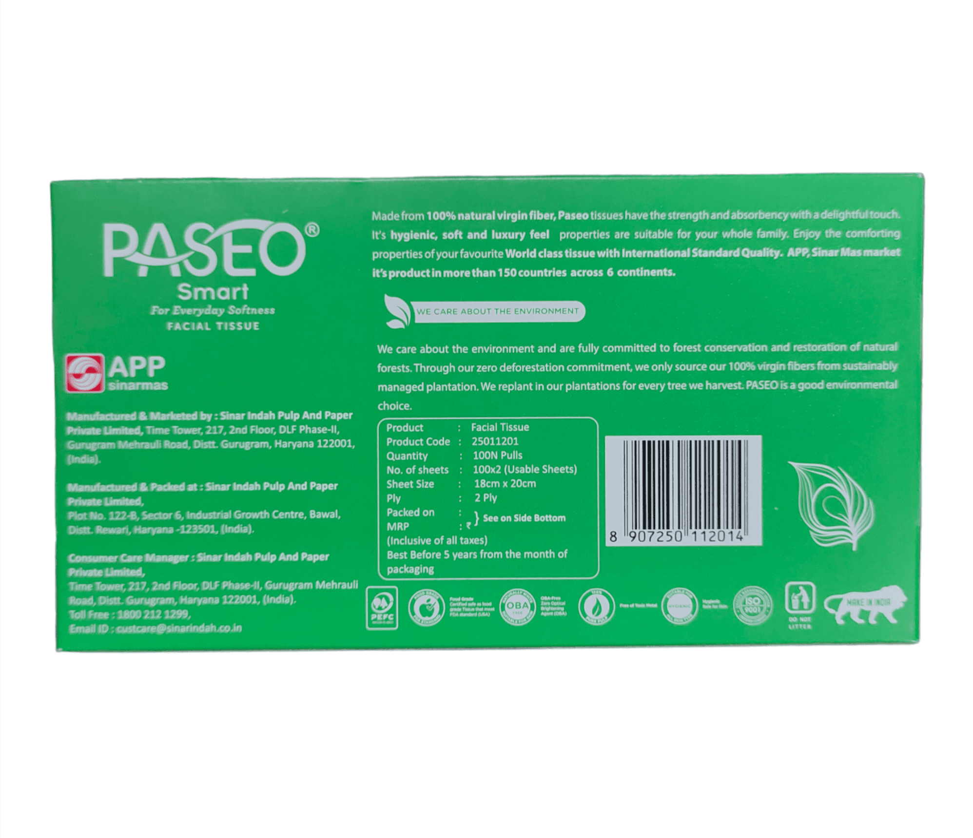 Paseo, Smart Facial Tissue, 2 Ply, 100 Sheets