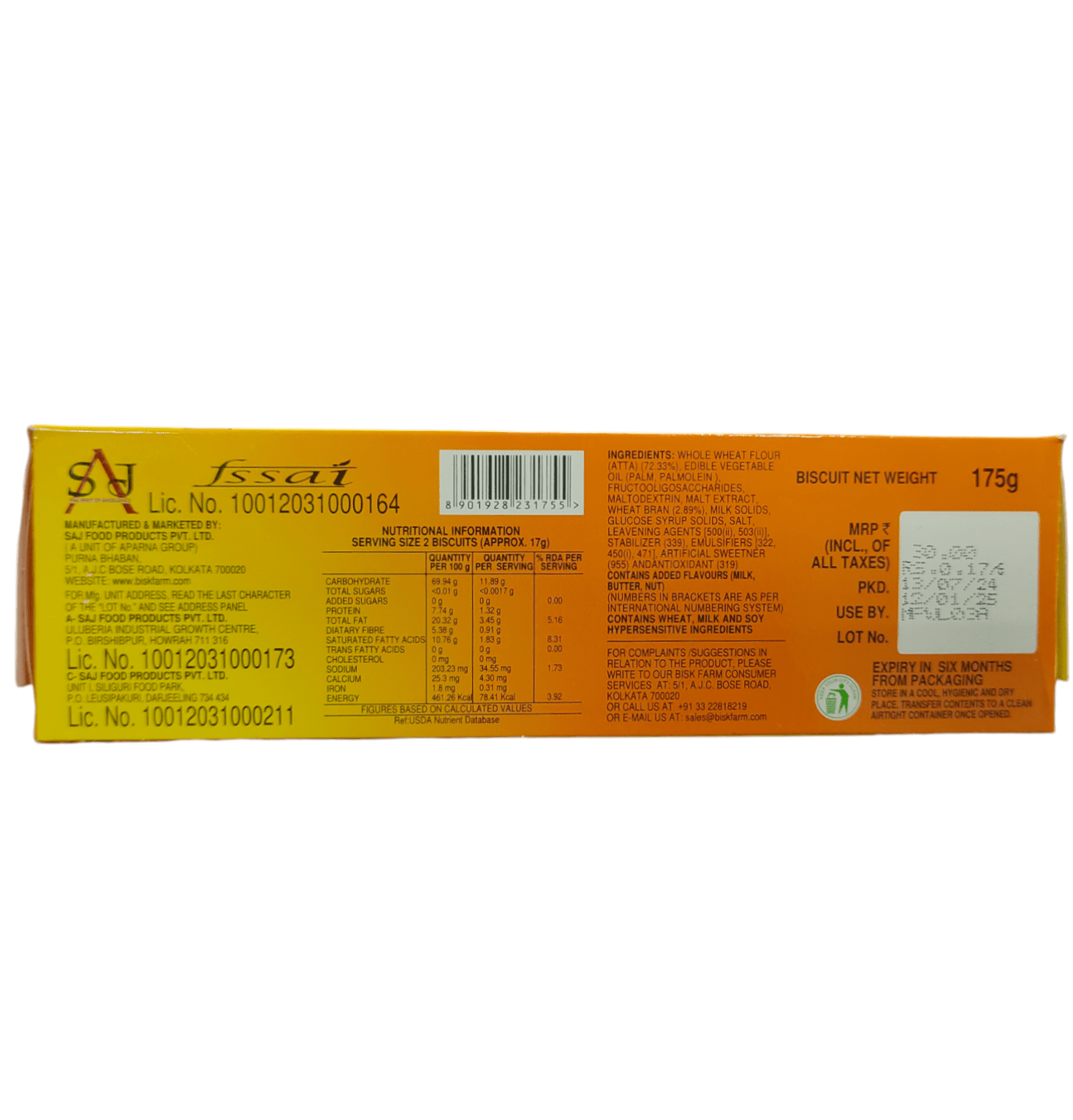 Bisk Farm, Eat-Fit Digestive, 100% Atta, 175g