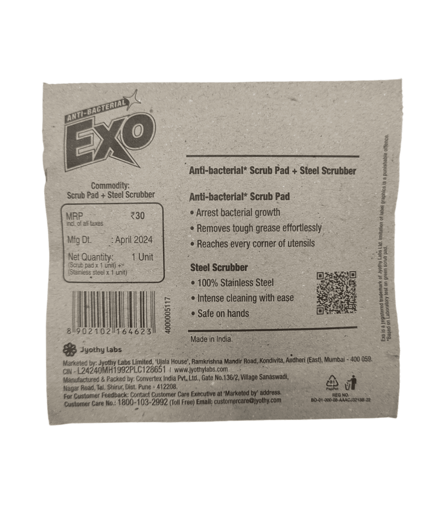 Exo, Anti-Bacterial Scrub Pad + Steel Scrubber