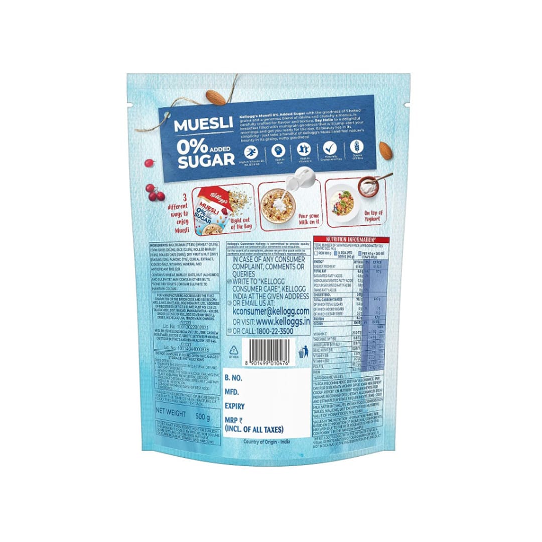 Kellogg's Muesli 0% Added Sugar 500g 