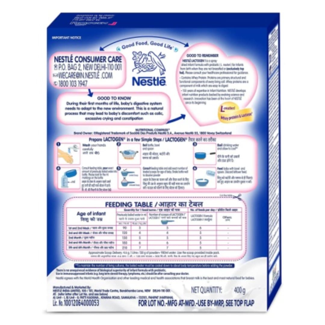 Lactogen Nestle Infant Formula Powder - Up to 6 Months, Stage 1, 400G