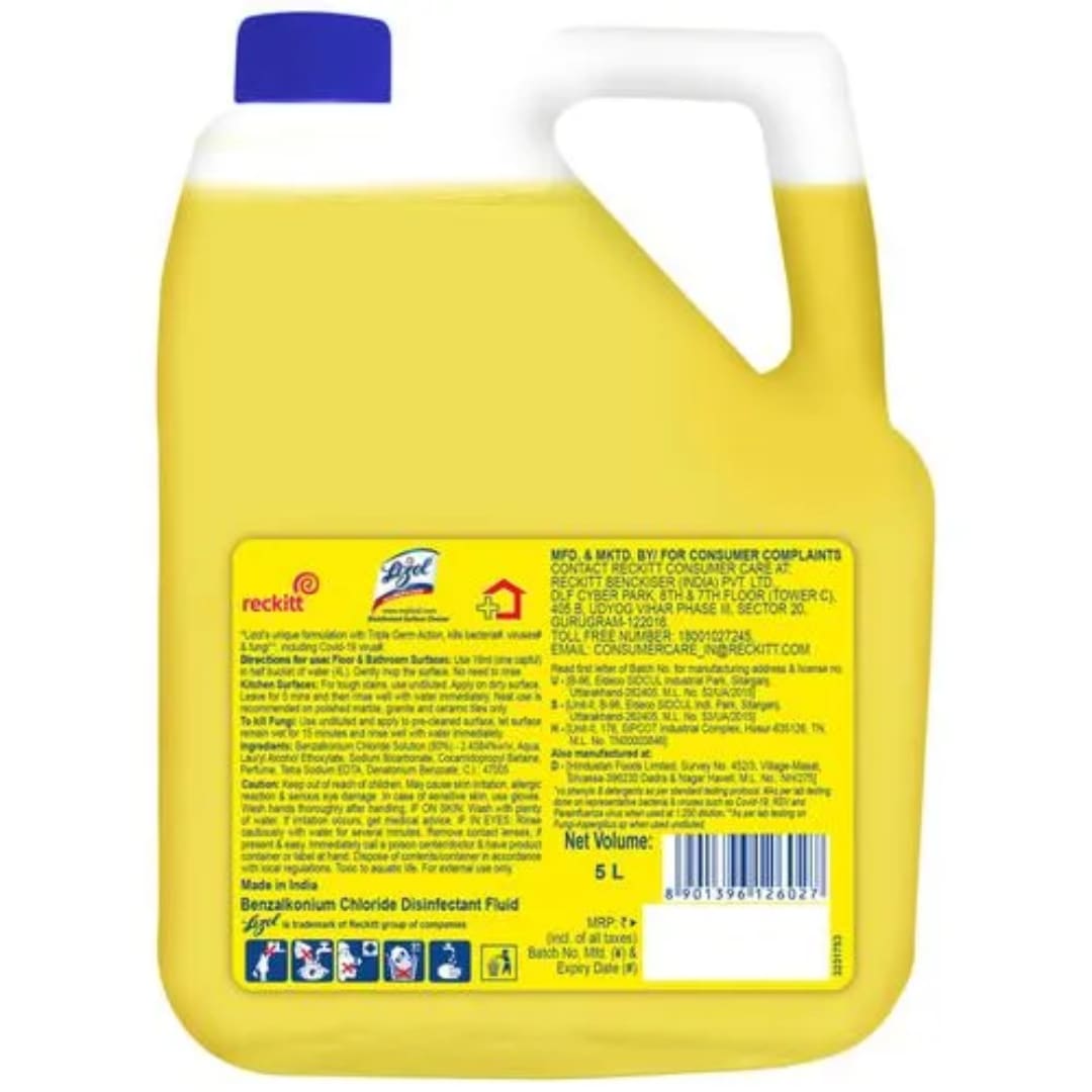 Lizol Disinfectant Surface & Floor Cleaner Liquid - Citrus, 5 Ltrs