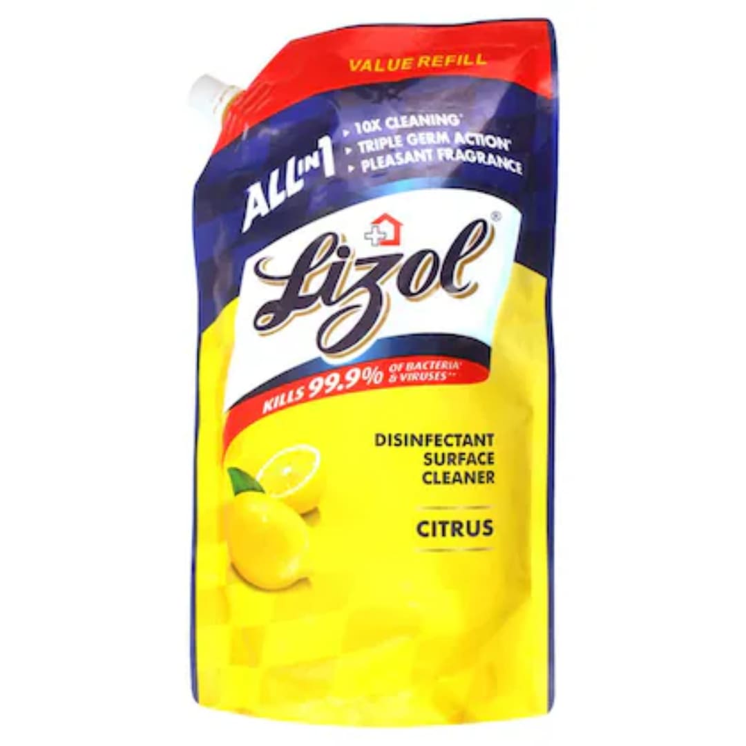 Lizol Disinfectant Surface & Floor Cleaner Liquid (Refill Pouch) - Citrus, 5 Ltrs