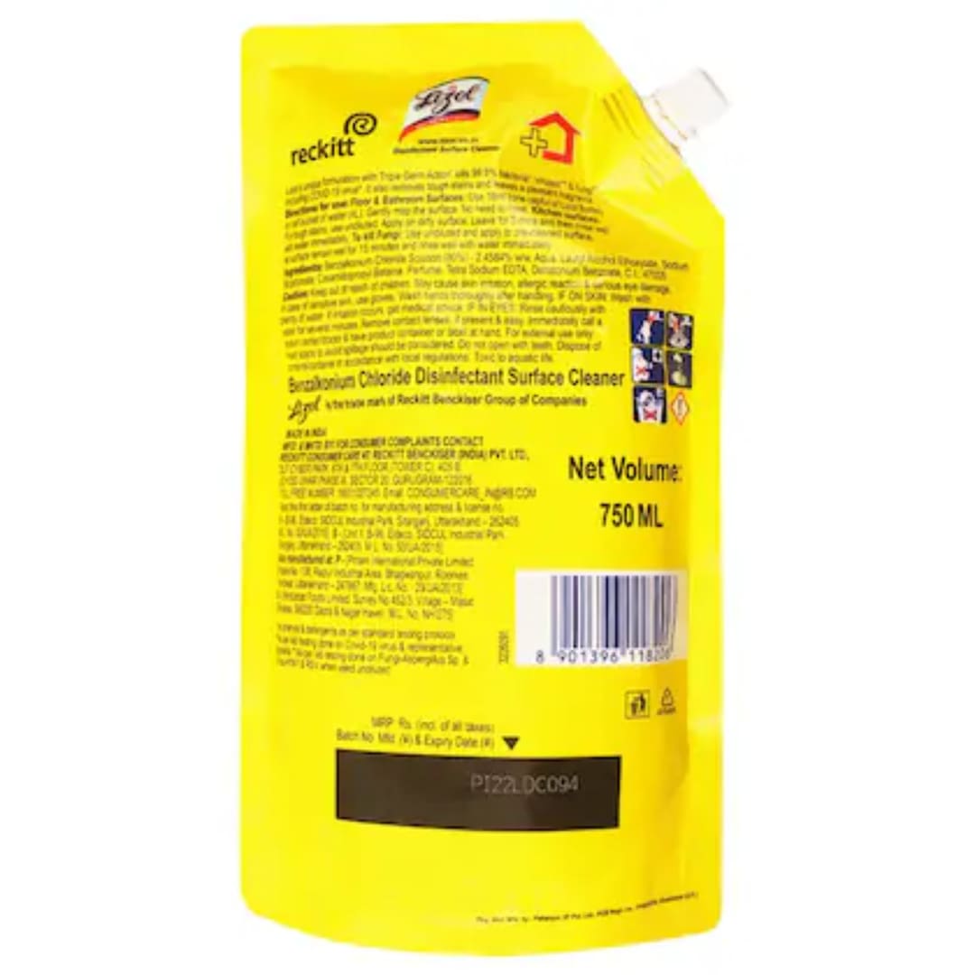 Lizol Disinfectant Surface & Floor Cleaner Liquid (Refill Pouch) - Citrus, 5 Ltrs