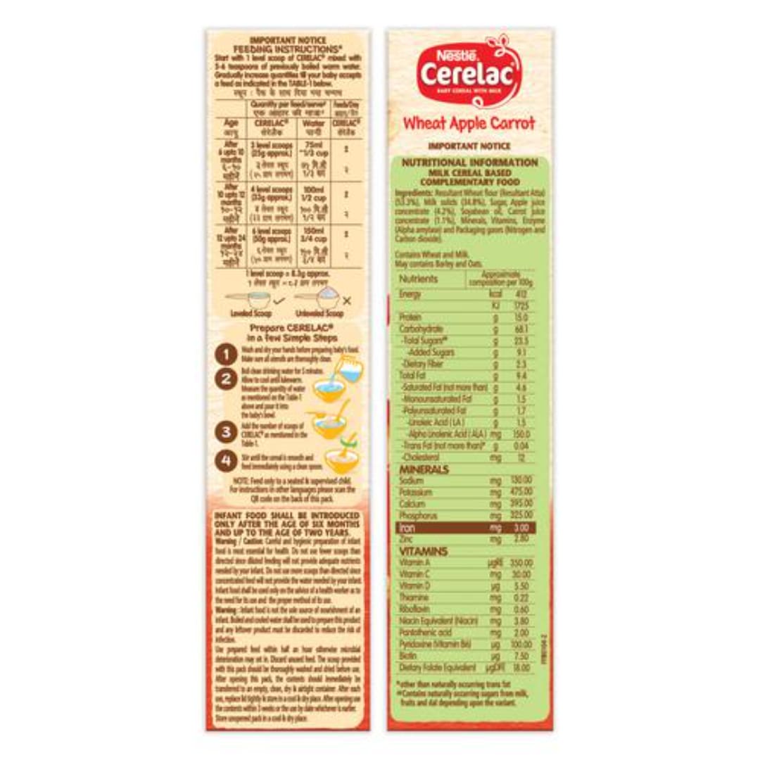 Nestle Cerelac Baby Cereal With Milk, Wheat Apple Carrot - From 6 To 24 Months, 300 g