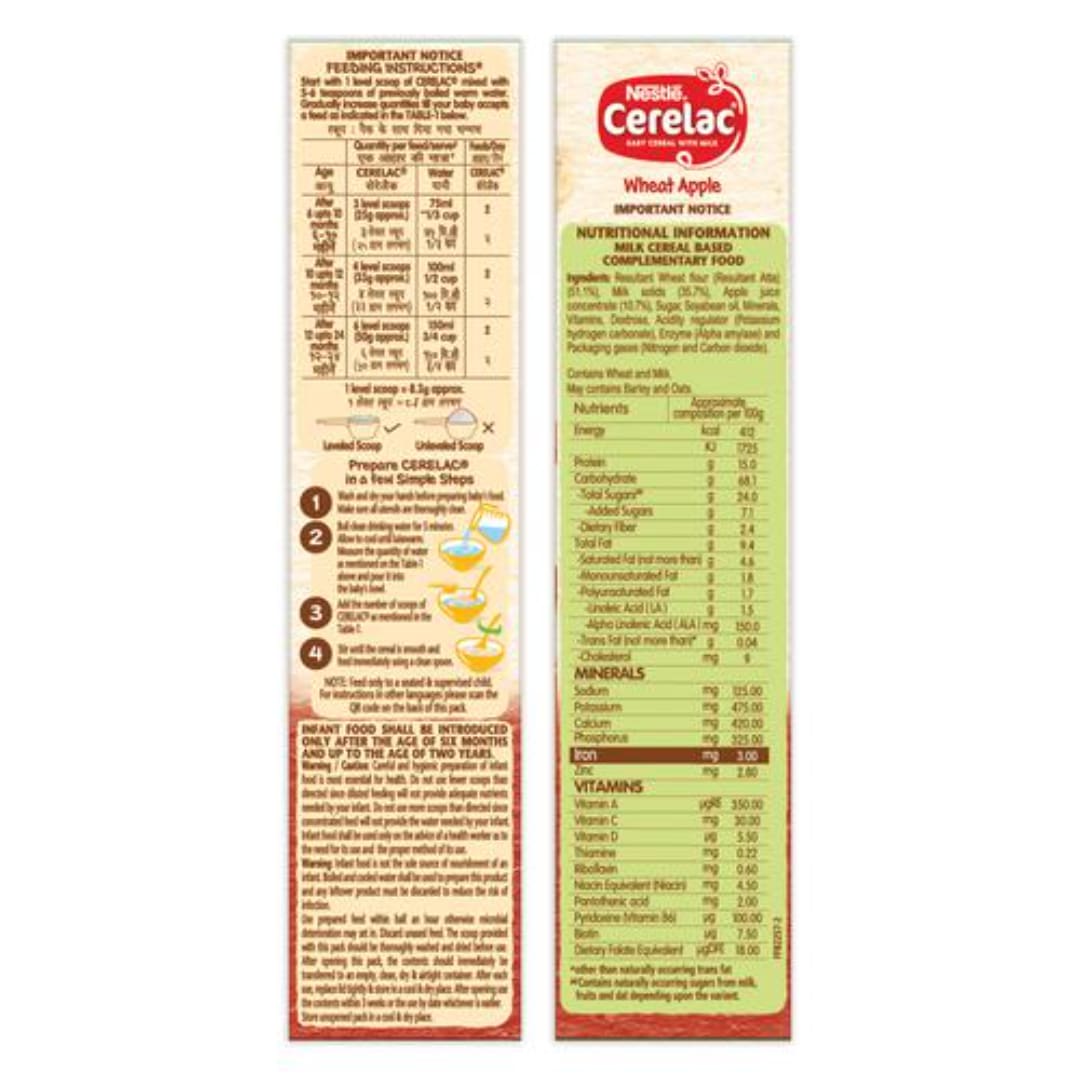 Nestle Cerelac Baby Cereal With Milk, Wheat Apple - From 6 To 24 Months, 350 g