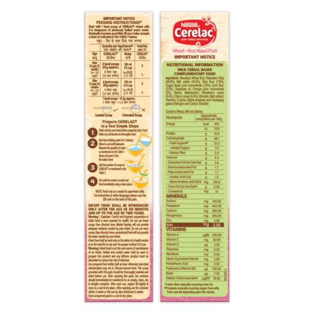 Nestle Cerelac Baby Cereal With Milk, Wheat - Rice Mixed Fruit, From 10 To 24 Months, 300 g 