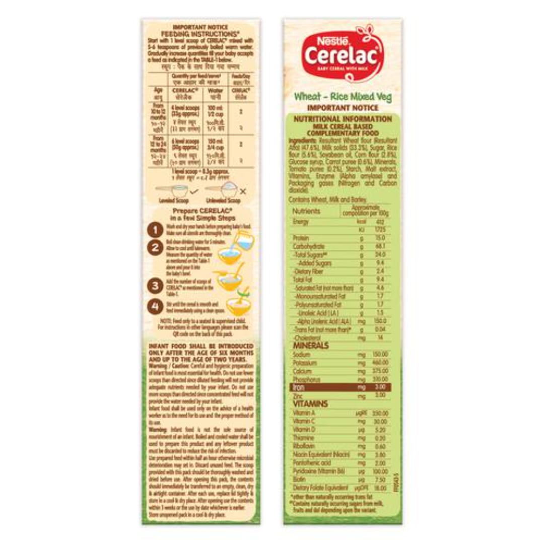 Nestle Cerelac Baby Cereal With Milk, Wheat - Rice Mixed Veg, From 10 To 24 Months, 300 g