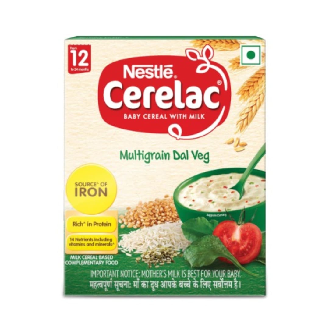 Nestle Cerelac Baby Cereal with Milk, Multigrain Dal Veg, From 12 to 24 Months, Stage 4, Source of Iron & Protein, 300g