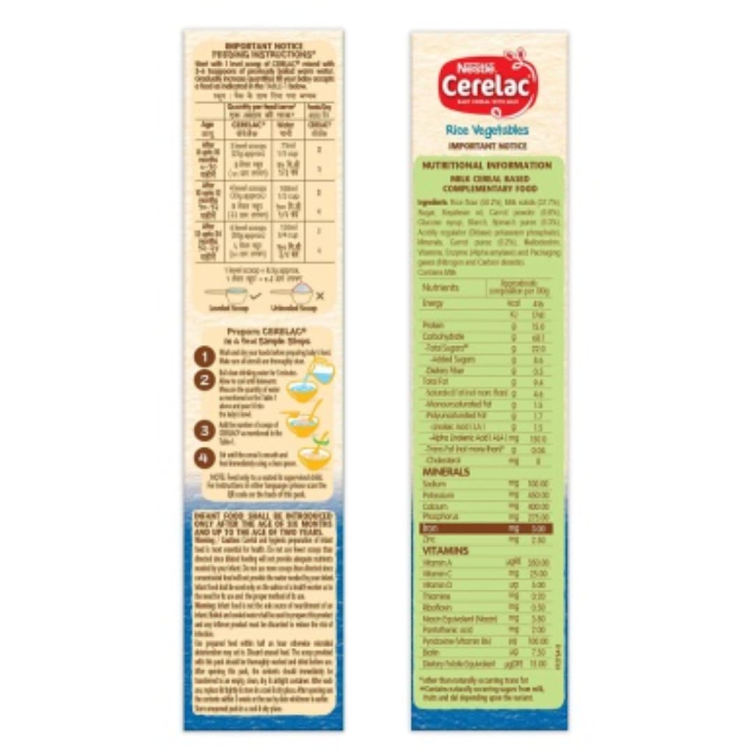 Nestle Cerelac Baby Cereal with Milk , Rice Vegetables , From 8 to 24 Months ,Stage 2, Source of Iron & Protein , 300g