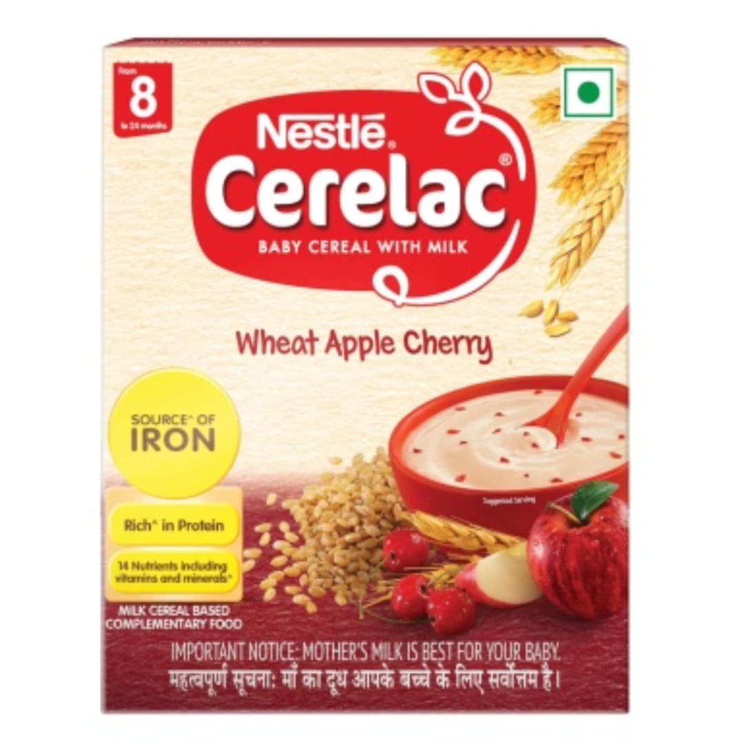 Nestle Cerelac Baby Cereal with Milk , Wheat Apple Cherry ,Stage 2, From 8 to 24 Months , Source of Iron & Protein , 300g