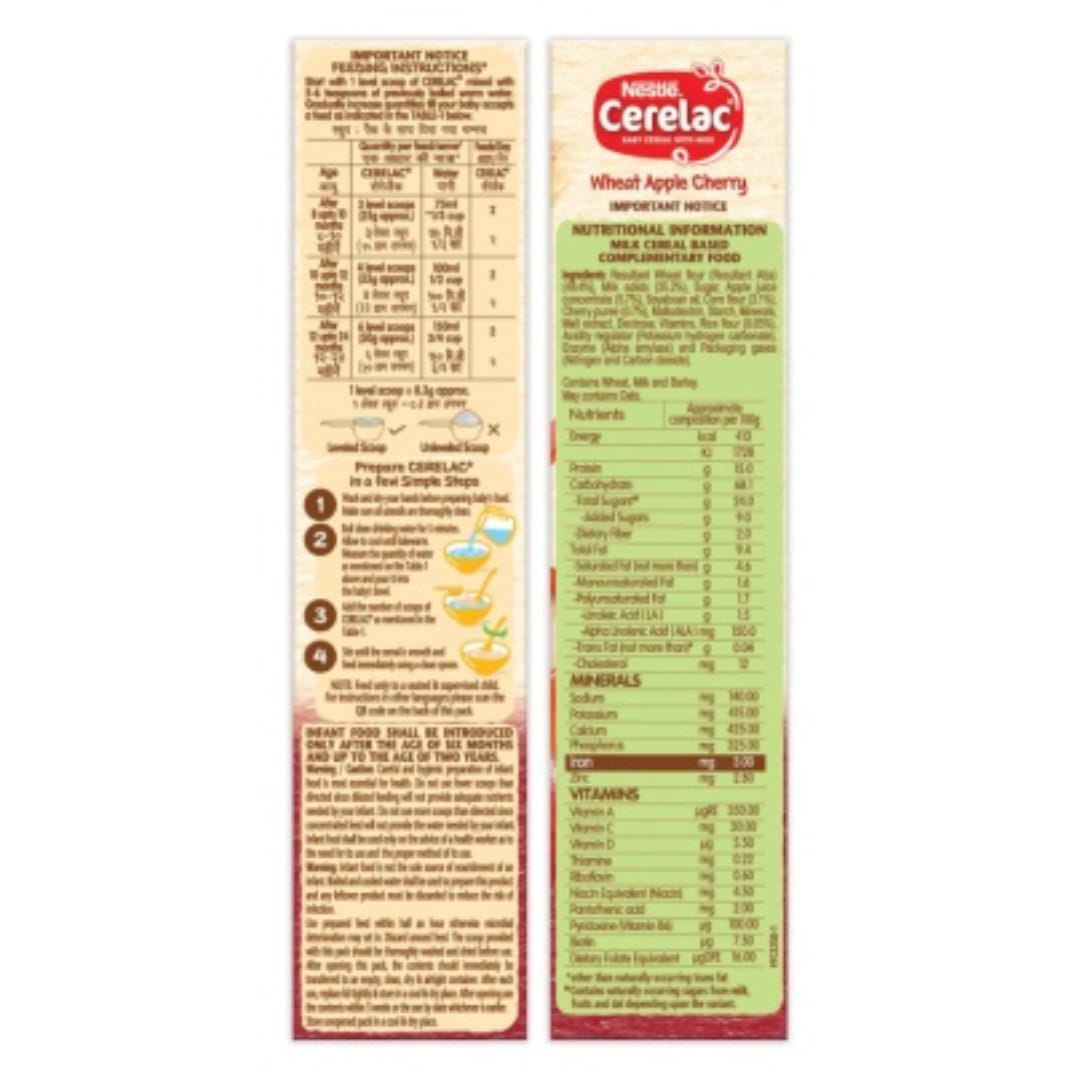 Nestle Cerelac Baby Cereal with Milk , Wheat Apple Cherry ,Stage 2, From 8 to 24 Months , Source of Iron & Protein , 300g