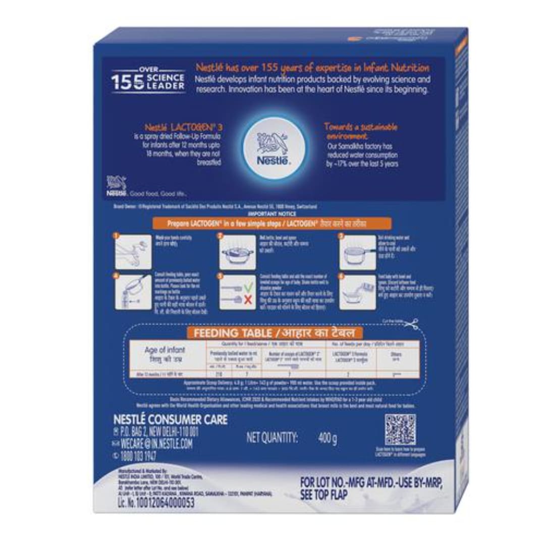 Nestle Lactogen Follow-Up Formula Powder - Stage 3, After 12 Months, 400 g