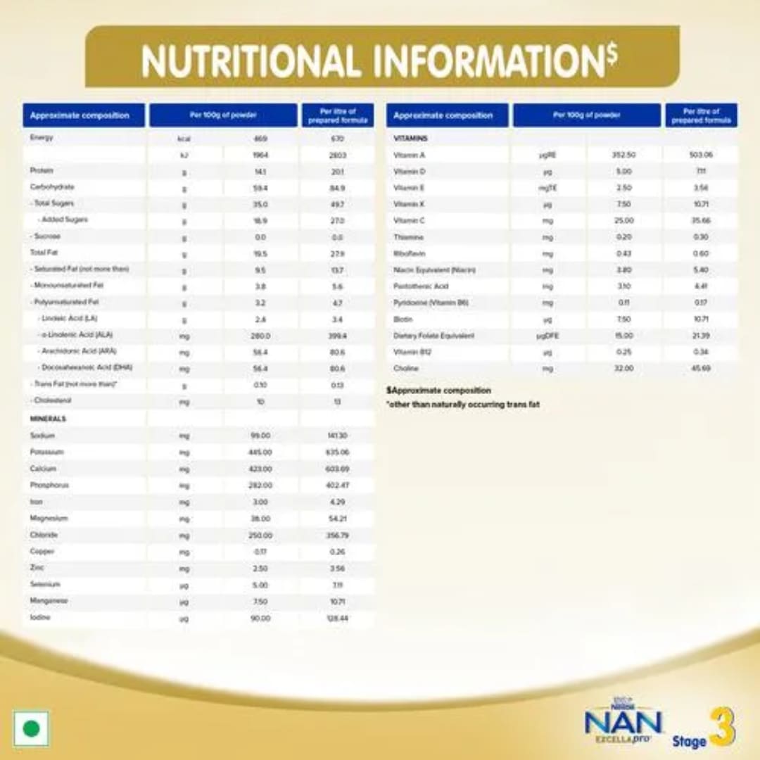 Nestle NAN EXCELLAPRO 3 Follow-Up Formula Powder - After 12 months, Up to 24 months, Stage 3, 400g