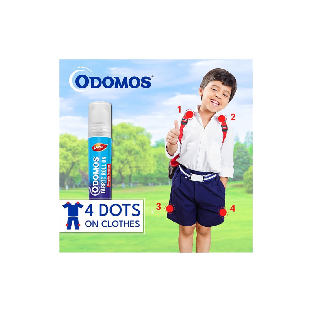 Odomos Mosquito Repellant Fabric Roll On - 8ml | Upto 8 Hrs Protection | Pediatrician Certified & Clinically Tested (Pack of 1)