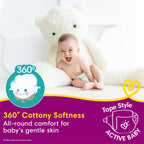 Pampers Active Baby Tape Style Diapers, Jumbo, Medium (M) Size, 62 Count, Adjustable Fit with 5 star skin protection, 6-11kg Diapers