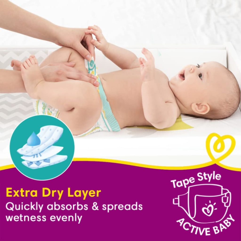 Pampers Active Baby Tape Style Diapers, Medium (M) Size, 5 Count, Adjustable Fit with 5 star skin protection, 6-11kg Diapers