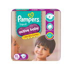 Pampers Active Baby Tape Style Diapers, X-Large (XL) Size, 32 Count, Adjustable Fit with 5 star skin protection, 12+kg Diapers, Value