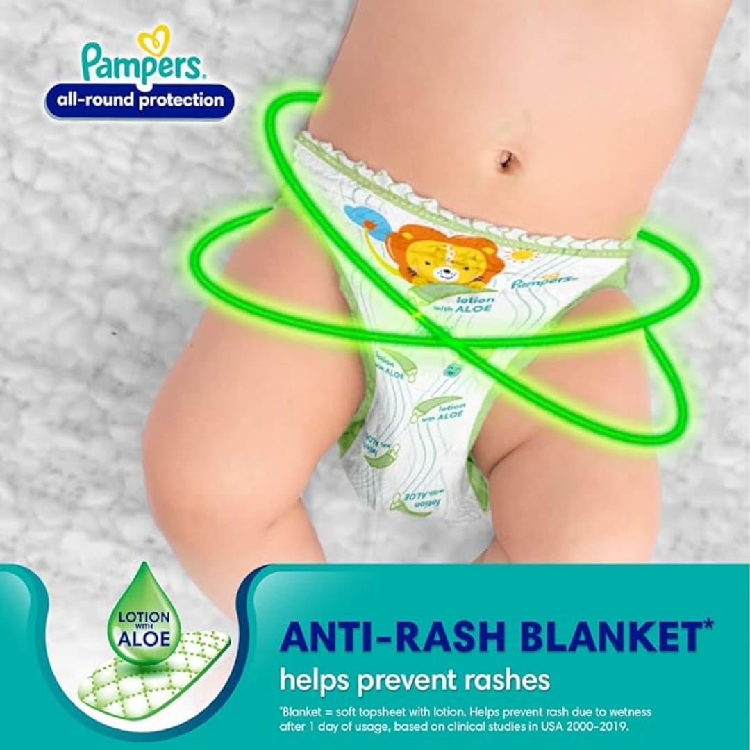 Pampers All Round Protection Pant Style Baby Diapers, Large (L), 20 Count, Anti Rash Blanket, Lotion with Aloe Vera, 9-14 Kg Diapers