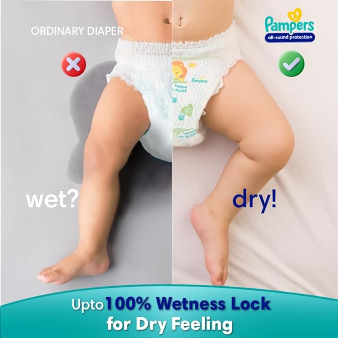 Pampers All Round Protection Pant Style Baby Diapers, XX-Large (XXL), 9 Count, Anti Rash Blanket, Lotion with Aloe Vera, 15-25 Kg Diapers