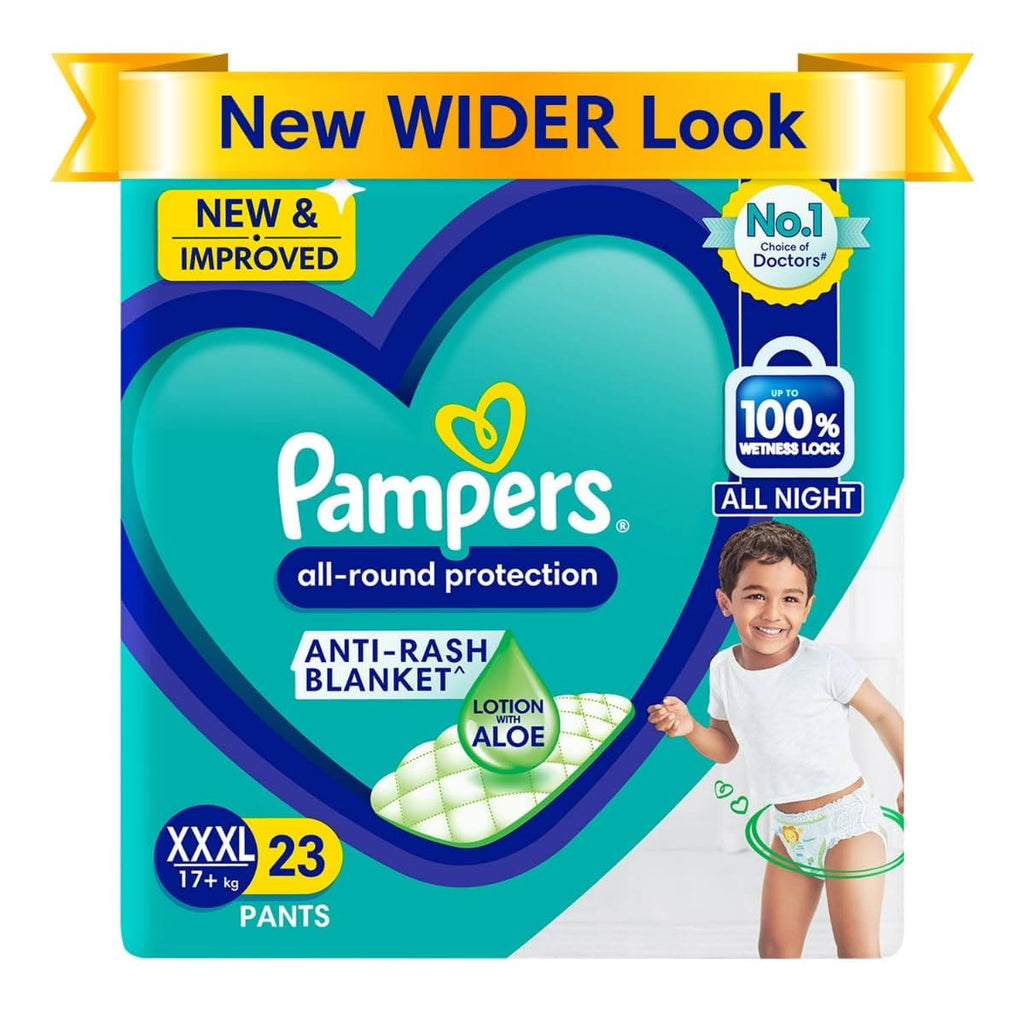 Pampers All round Protection Pants Style Baby Diapers, XXXL, 23 Count, Anti Rash Blanket, Lotion with Aloe Vera, 17+ kgs Diapers