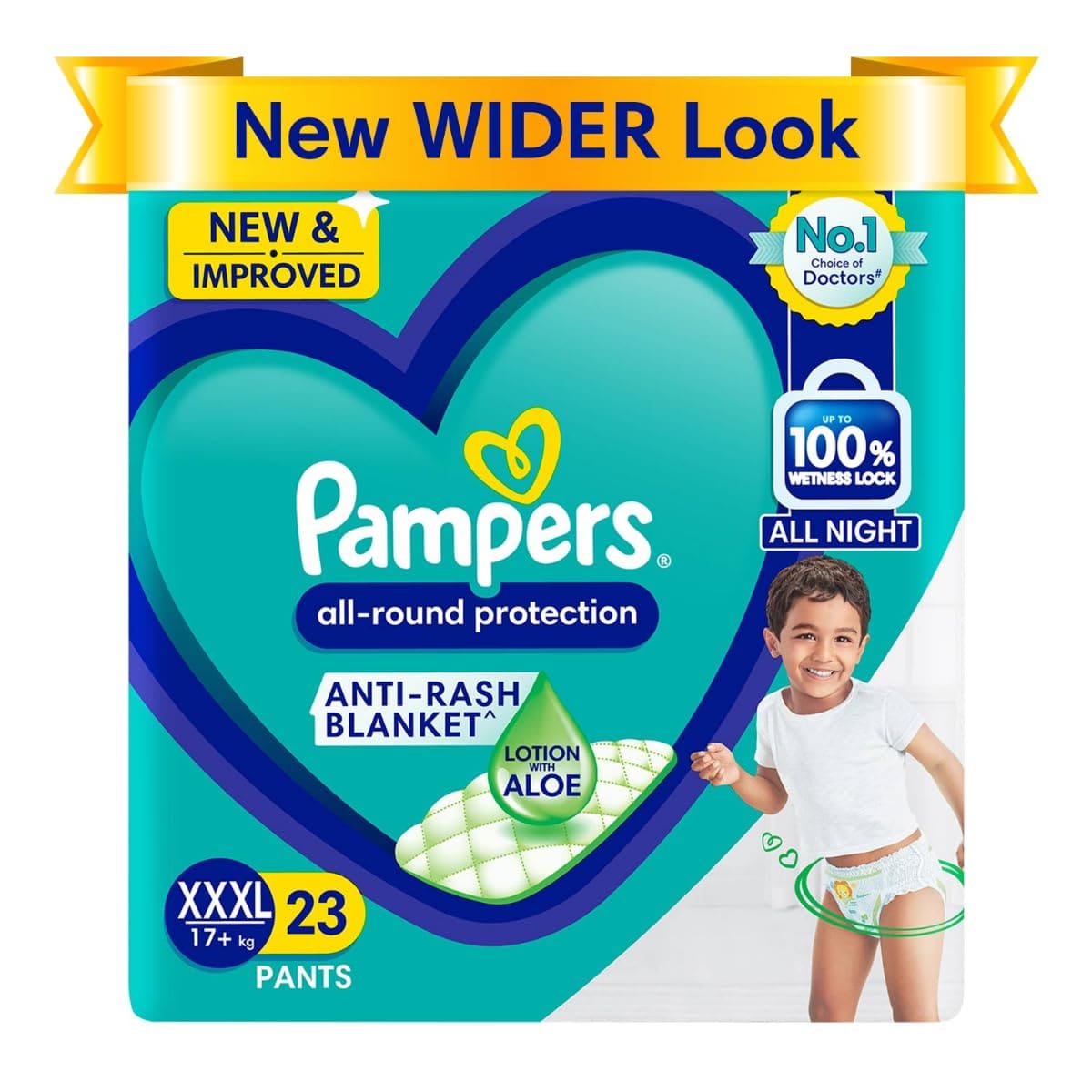 Pampers All round Protection Pants Style Baby Diapers, XXXL, 23 Count, Anti Rash Blanket, Lotion with Aloe Vera, 17+ kgs Diapers