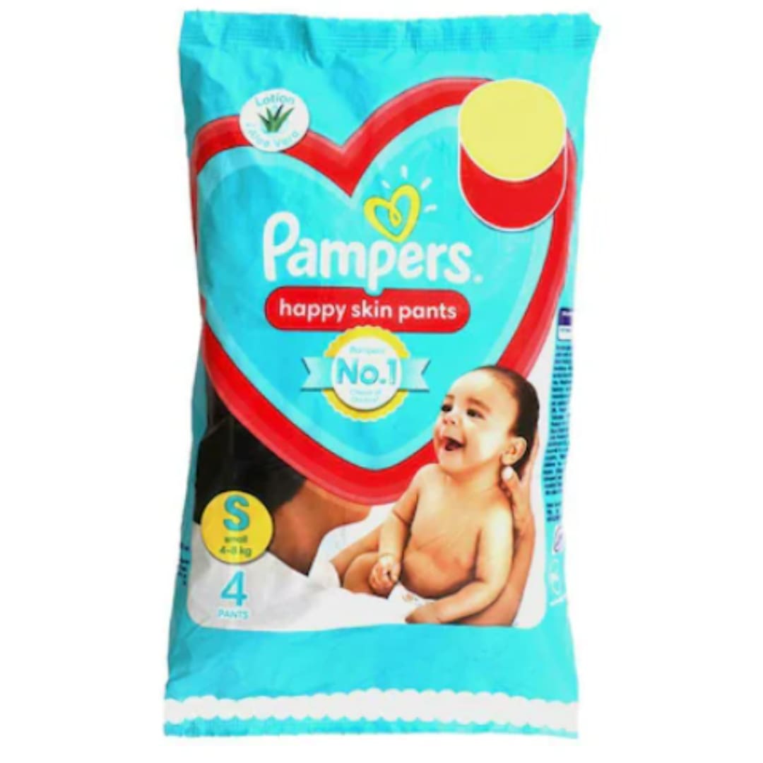 Pampers Happy Skin, Red Pants (S) 4 count (4 - 8 kg)