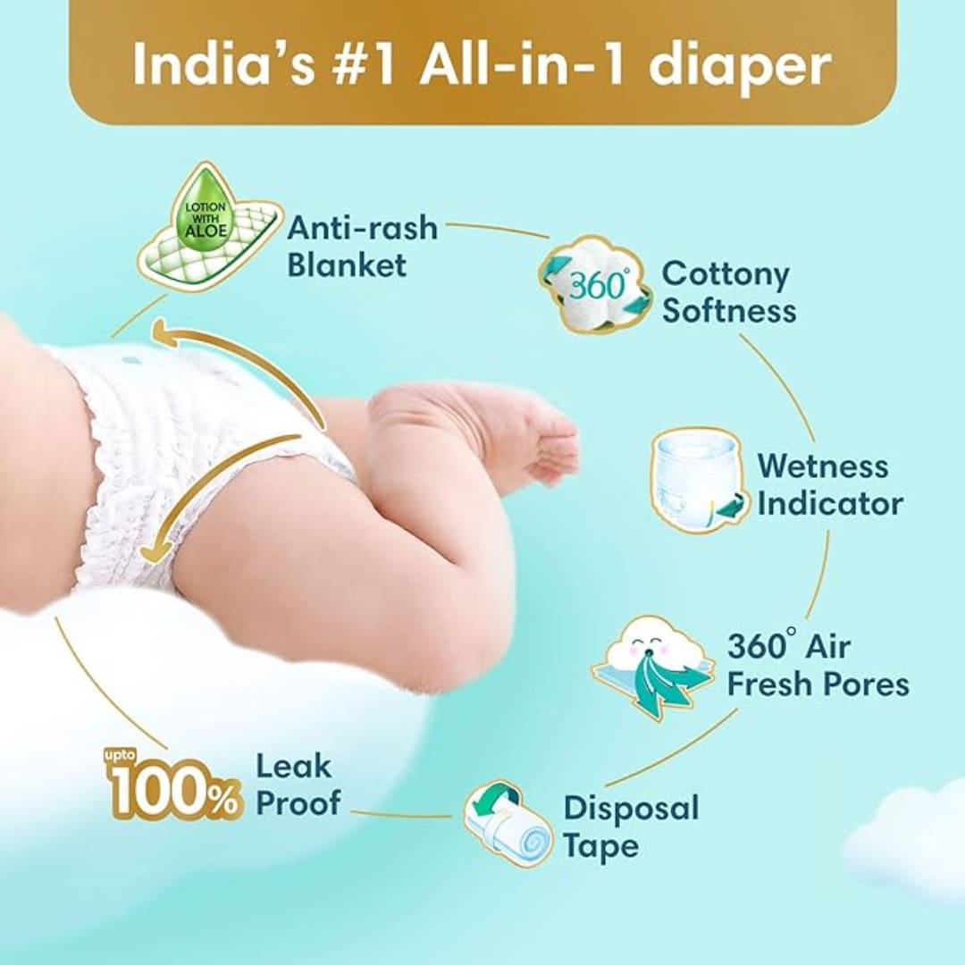 Pampers Premium Care Pants Style Baby Diapers, Small (S) Size, 36 Count, All-in-1 Diapers with 360 Cottony Softness, 4-8kg Diapers