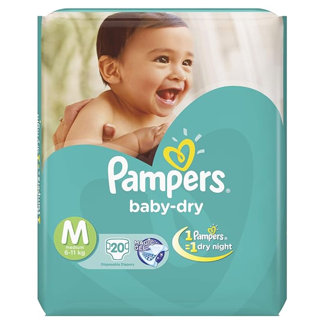 Pampers Taped Diapers Medium, (MD), Unisex Baby, 20 count, Economy Pack