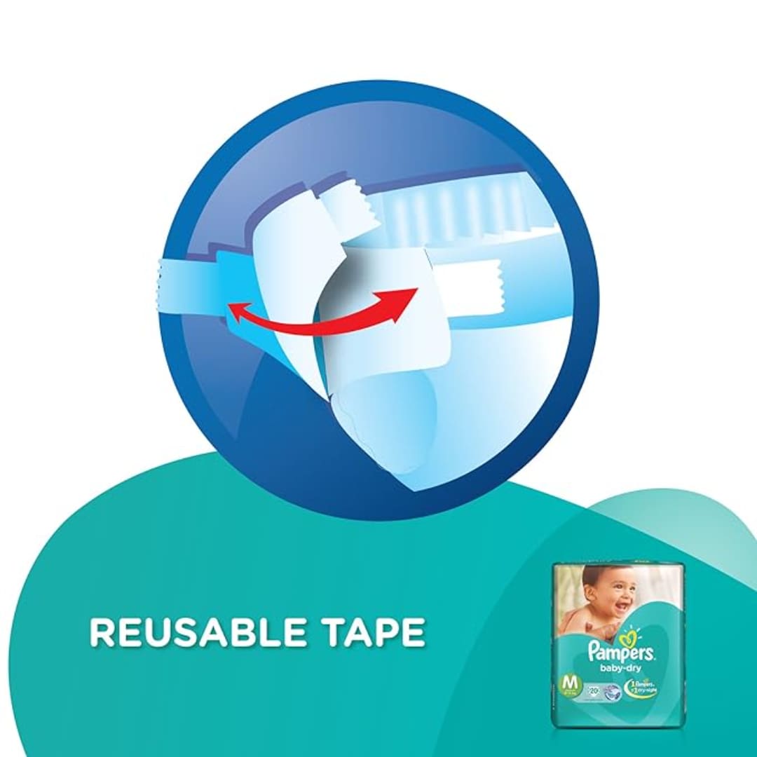 Pampers Taped Diapers Medium, (MD), Unisex Baby, 20 count, Economy Pack