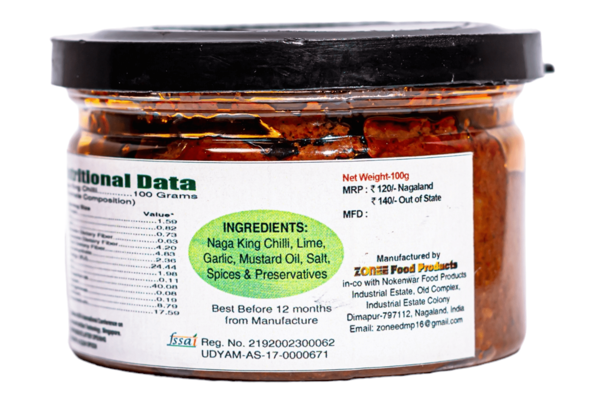 Zonee, Fresh Naga King Chilli Pickle, 100g