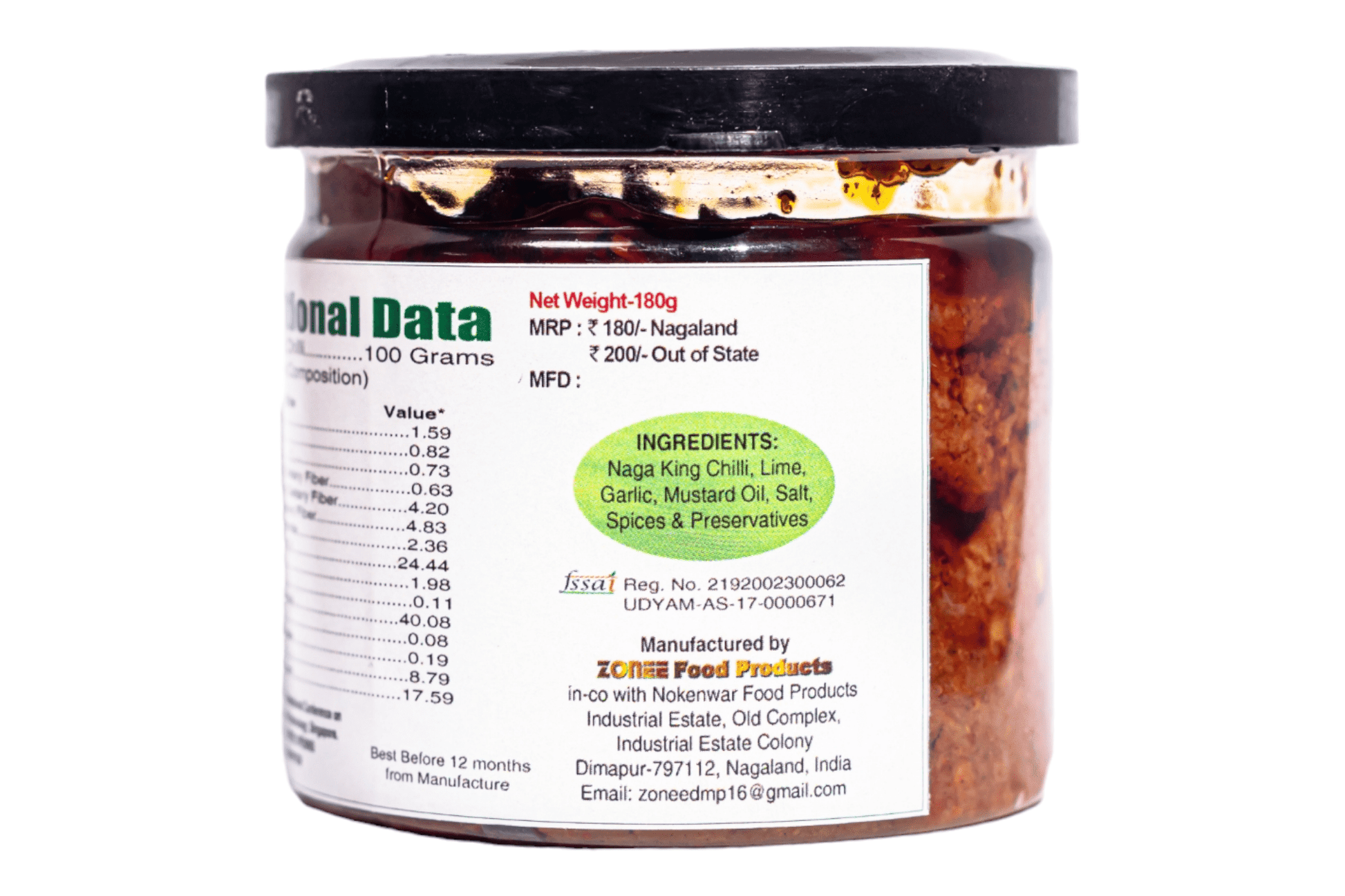 Zonee, Fresh Naga King Chilli Pickle, 180g