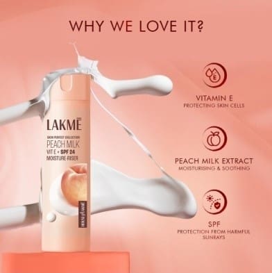 Lakme Peach Milk Moisturizer SPF 24 Sunscreen Lotion, For 12 Hrs, Sun Protection, 60 ml