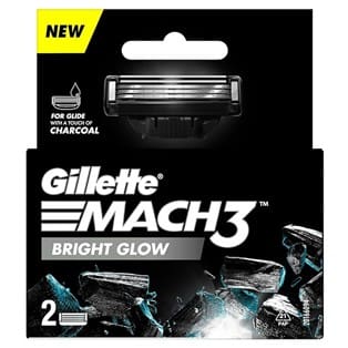 Gillette Mach3 Bright glow Charcoal Shaving Razor Blades - 2 pc (Cartridge),